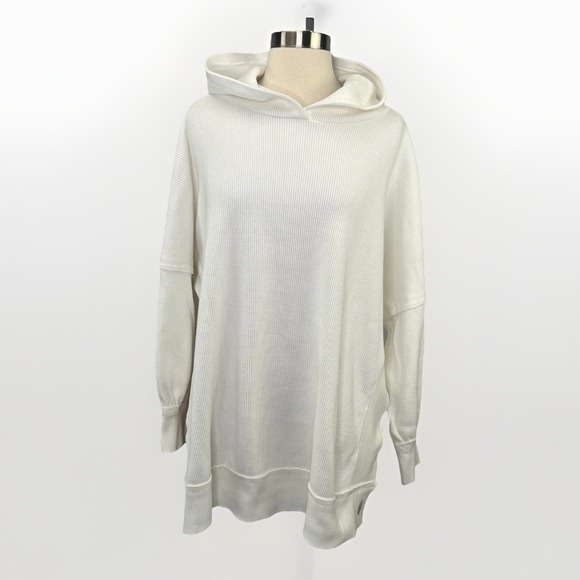 Free People Tops - Free People Movement White Thermal Waffle Knit Hoodie Sz M Athleisure Beach